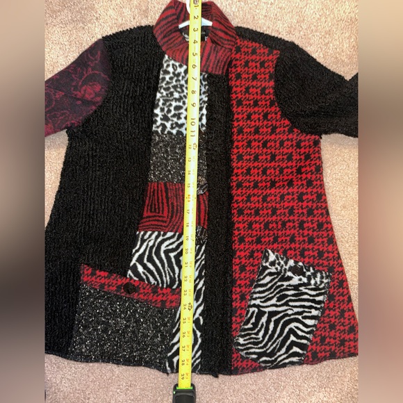 Ali Miles women's mixed material patchwork button down dress coat sweater - Picture 10 of 14